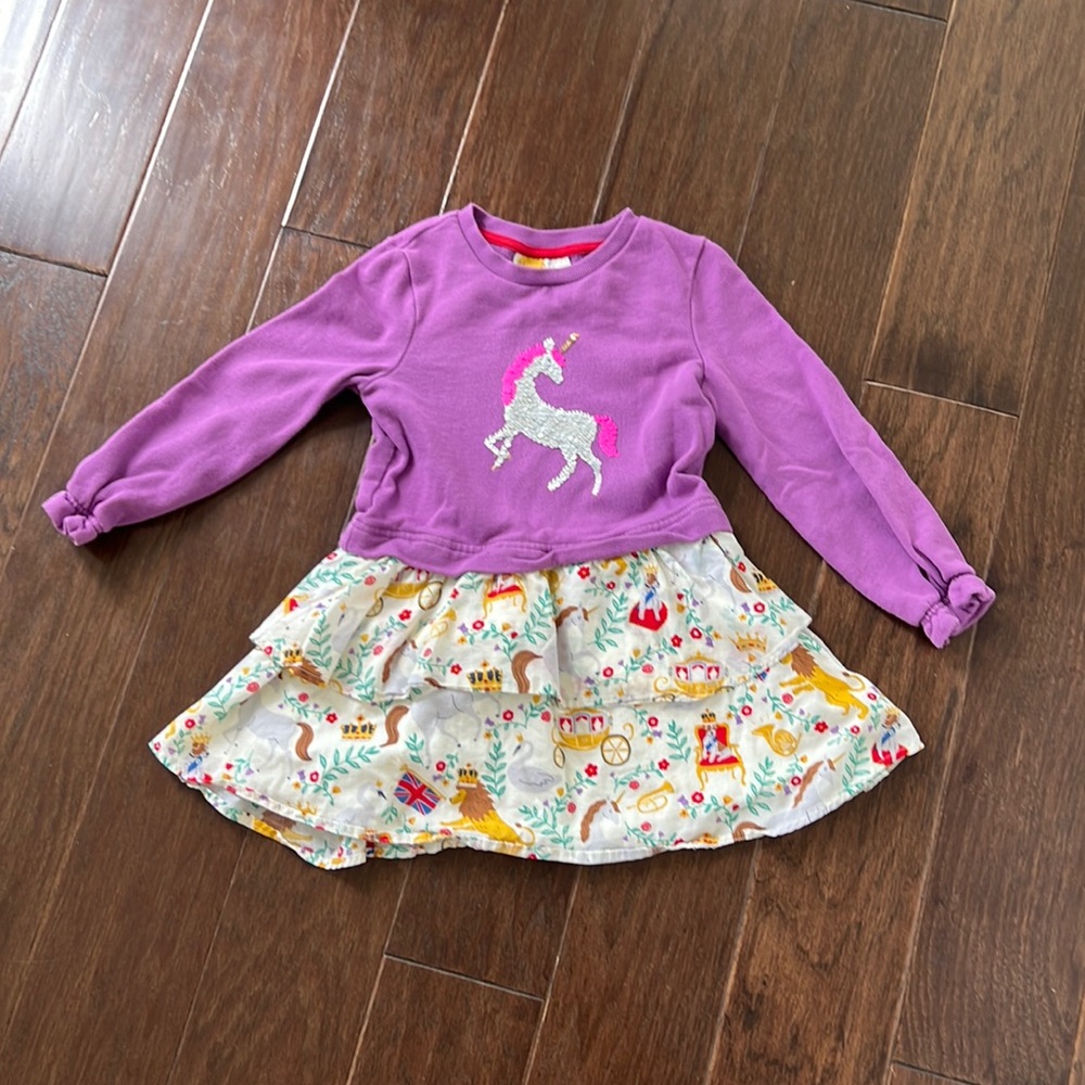 Mini Boden dress with Sequence flip unicorn